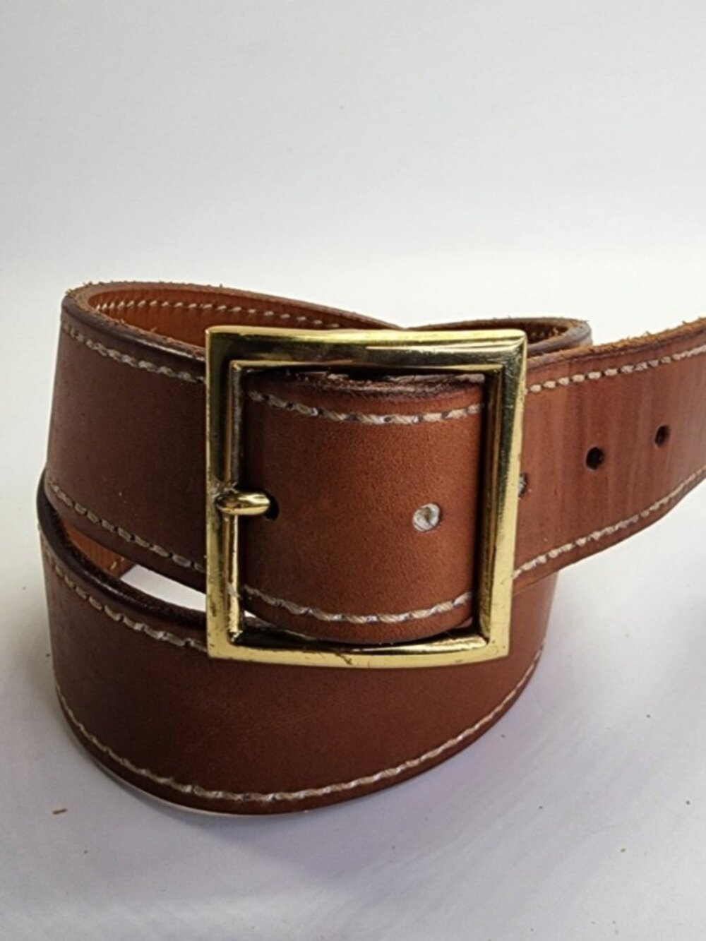 Unbranded Men’s Brown Genuine Leather Belt w/ Brass  Square Buckle 33" USA